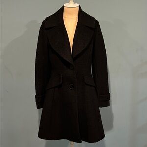 Sam Edelman Wide Collar Lapels A-line Wool Blend Double Button Coat size 4 Black